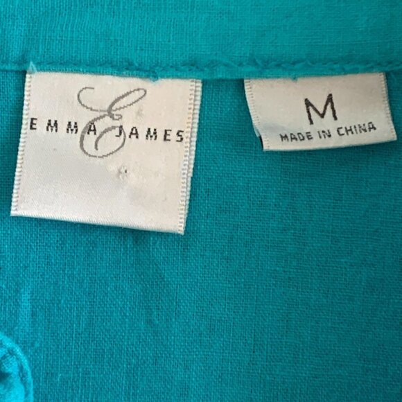 Emma James Linen-Cotton Blend Button Front Roll Tab Shirt M Turquoise 128E - Picture 7 of 9